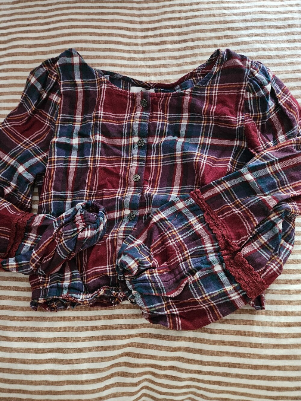 True Craft Burgundy and Navy Plaid Button-Front Top